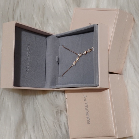 NIB Rose Gold Over 925 Sterling Silver Dazzling Drop Star Cluster Necklace W Box - Picture 13 of 14